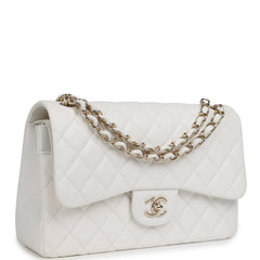 Chanel Jumbo Classic Double Flap White Caviar Light Gold Hardware