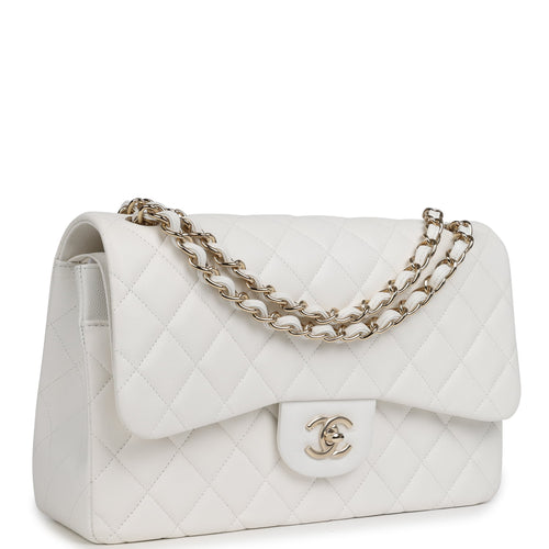 Chanel Jumbo Classic Double Flap White Caviar Light Gold Hardware
