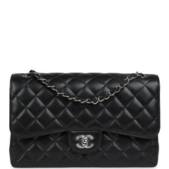 Chanel Jumbo Classic Double Flap Bag Black Caviar Silver Hardware