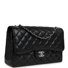Chanel Jumbo Classic Double Flap Bag Black Caviar Silver Hardware