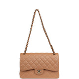 Chanel Jumbo Classic Double Flap Bag Dark Beige Caviar Light Gold Hardware - Thumbnail View 7