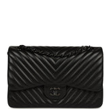 Pre-owned Chanel Jumbo Classic Chevron Double Flap Bag So Black Lambskin Black Hardware - Thumbnail View 1