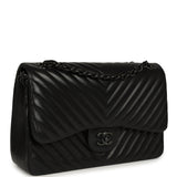 Pre-owned Chanel Jumbo Classic Chevron Double Flap Bag So Black Lambskin Black Hardware - Thumbnail View 2