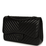 Pre-owned Chanel Jumbo Classic Chevron Double Flap Bag So Black Lambskin Black Hardware - Thumbnail View 5