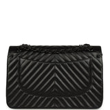 Pre-owned Chanel Jumbo Classic Chevron Double Flap Bag So Black Lambskin Black Hardware - Thumbnail View 4