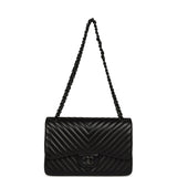 Pre-owned Chanel Jumbo Classic Chevron Double Flap Bag So Black Lambskin Black Hardware - Thumbnail View 7