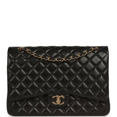 Pre-owned Chanel Maxi Classic Double Flap Bag Black Lambskin Gold Hardware
