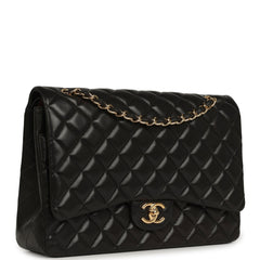 Pre-owned Chanel Maxi Classic Double Flap Bag Black Lambskin Gold Hardware