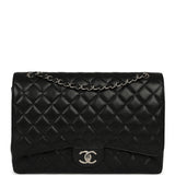 Pre-owned Chanel Maxi Classic Double Flap Bag Black Caviar Silver Hardware - Thumbnail View 1