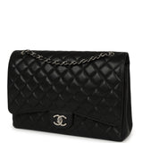 Pre-owned Chanel Maxi Classic Double Flap Bag Black Caviar Silver Hardware - Thumbnail View 5