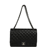Pre-owned Chanel Maxi Classic Double Flap Bag Black Caviar Silver Hardware - Thumbnail View 7