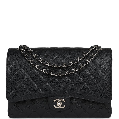 Chanel Maxi Classic Double Flap Bag Black Caviar Silver Hardware
