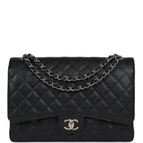 Chanel Maxi Classic Double Flap Bag Black Caviar Silver Hardware - Thumbnail View 1