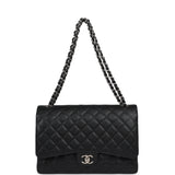 Chanel Maxi Classic Double Flap Bag Black Caviar Silver Hardware - Thumbnail View 7