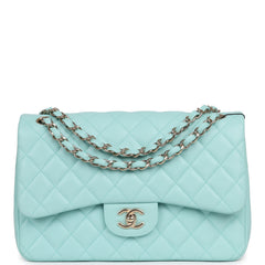 Chanel Jumbo Classic Double Flap Light Blue Caviar Light Gold Hardware