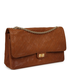 Chanel Maxi "Crush" Reissue 225 2.55 Double Flap Bag Camel Patinated Calfskin Gold Hardware