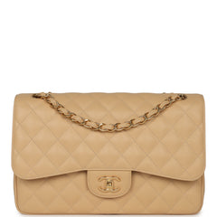 Chanel Jumbo Classic Double Flap Bag Beige Caviar Gold Hardware