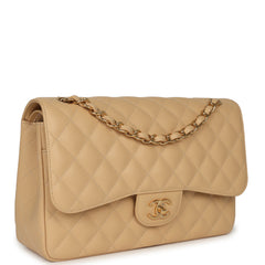 Chanel Jumbo Classic Double Flap Bag Beige Caviar Gold Hardware
