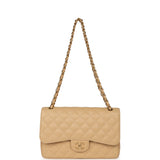 Chanel Jumbo Classic Double Flap Bag Beige Caviar Gold Hardware - Thumbnail View 7