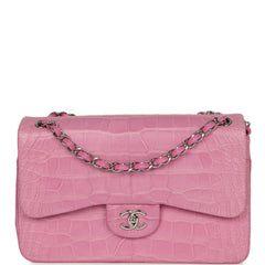Pre-owned Chanel Jumbo Classic Double Flap Bag Bubblegum Pink Matte Alligator Silver Hardware
