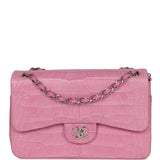 Pre-owned Chanel Jumbo Classic Double Flap Bag Bubblegum Pink Matte Alligator Silver Hardware - Thumbnail View 1