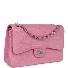 Pre-owned Chanel Jumbo Classic Double Flap Bag Bubblegum Pink Matte Alligator Silver Hardware