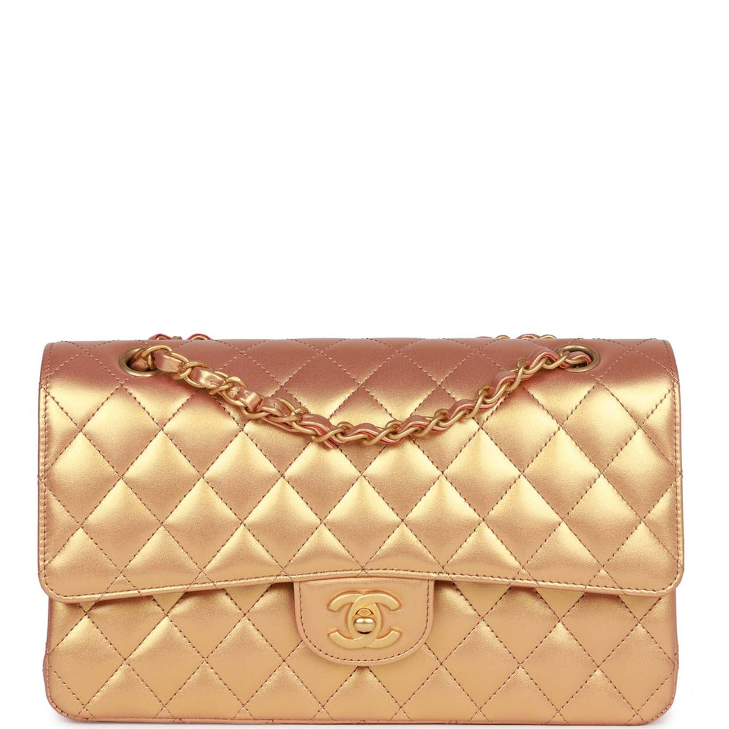 Chanel Medium Classic Flap Bag Metallic Iridescent Gold Calfskin Antique Gold Hardware