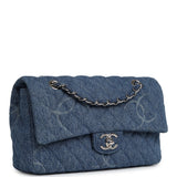 Pre-owned Chanel Medium Classic "CC Printed" Flap Bag Blue Denim Silver Hardware - Thumbnail View 2