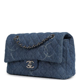 Pre-owned Chanel Medium Classic "CC Printed" Flap Bag Blue Denim Silver Hardware - Thumbnail View 5