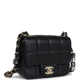 Chanel Monaco Mini Square Flap Bag Black Lambskin Light Gold Hardware