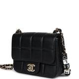 Chanel Monaco Mini Square Flap Bag Black Lambskin Light Gold Hardware