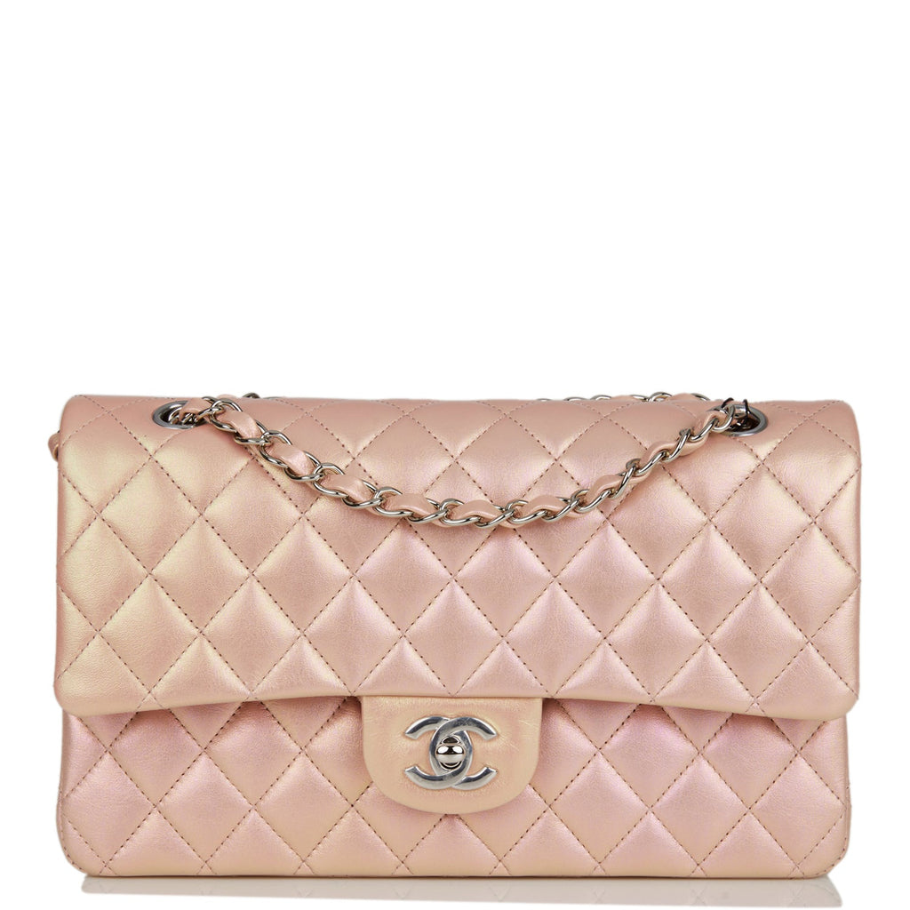 Chanel Pink Iridescent Quilted Lambskin Medium Classic Double Flap Bag  Silver Hardware – Madison Avenue Couture
