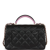 Chanel Mini Rectangular Flap Bag with Top Handle Black and Pink Lambskin Light Gold Hardware