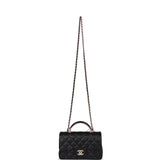 Chanel Mini Rectangular Flap Bag with Top Handle Black and Pink Lambskin Light Gold Hardware