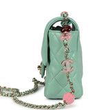 Chanel Candy Heart Mini Flap Bag Turquoise Lambskin Enamel and Light Gold Hardware