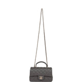 Chanel Mini Rectangular Flap Bag with Top Handle Dark Grey Lambskin Light Gold Hardware