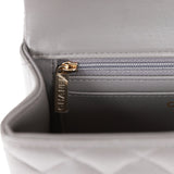 Chanel Mini Rectangular Flap Bag with Top Handle Dark Grey Lambskin Light Gold Hardware