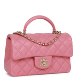 Chanel Mini Rectangular Flap Bag with Top Handle Pink Lambskin Light Gold Hardware