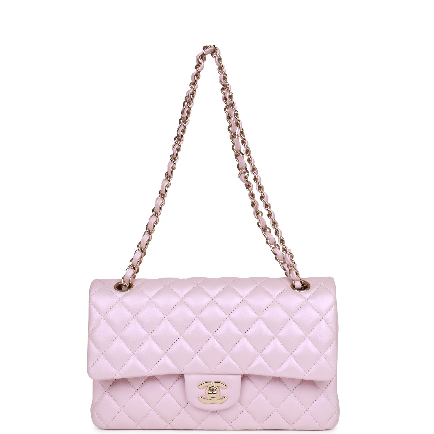 CHANEL 25S FLAP BAG 18 CM IN LIGHT PINK GRAINED LAMBSKIN WITH TOP HANDLE