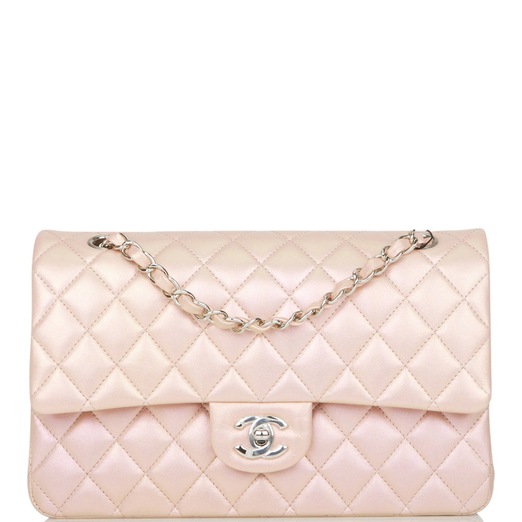 Chanel Pink Iridescent Quilted Lambskin Medium Classic Double Flap Bag  Silver Hardware – Madison Avenue Couture