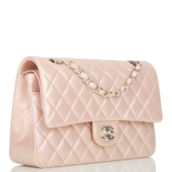 Chanel Medium Classic Double Flap Bag Pink Iridescent Lambskin