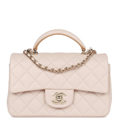 Chanel Mini Rectangular Flap Bag with Top Handle Pink Lambskin Light Gold  Hardware