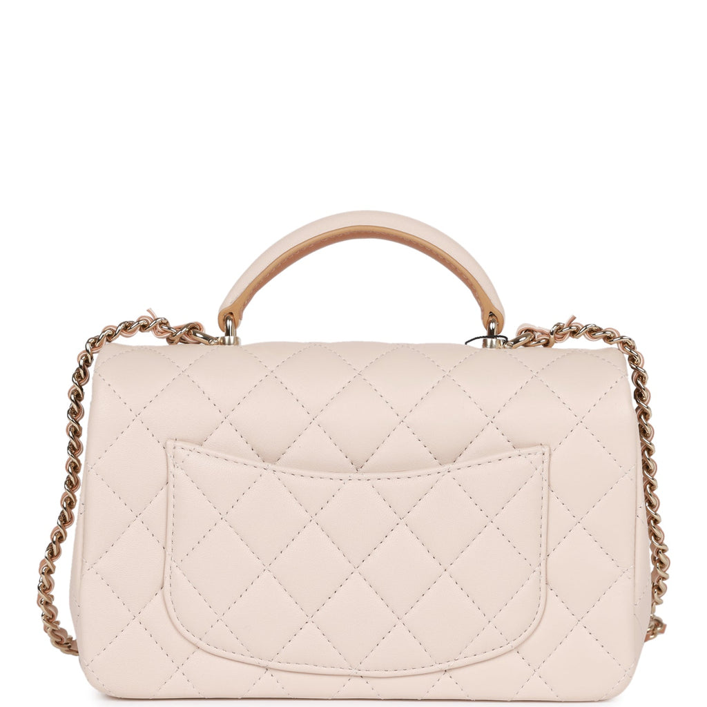 Chanel White Quilted Calfskin Top Handle Flap Bag Gold Hardware