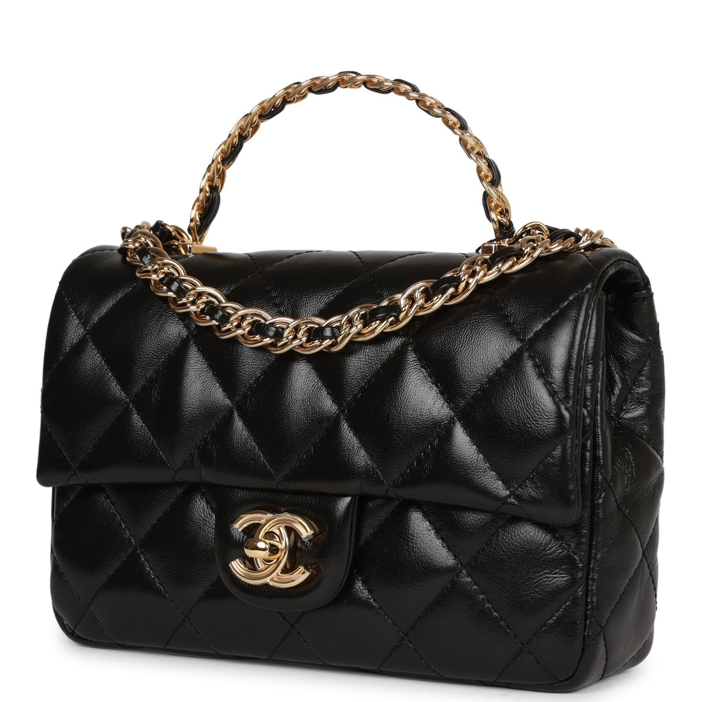 Chanel Black and Pink Lambskin Rectangular Mini Flap Bag Top Handle –  Madison Avenue Couture
