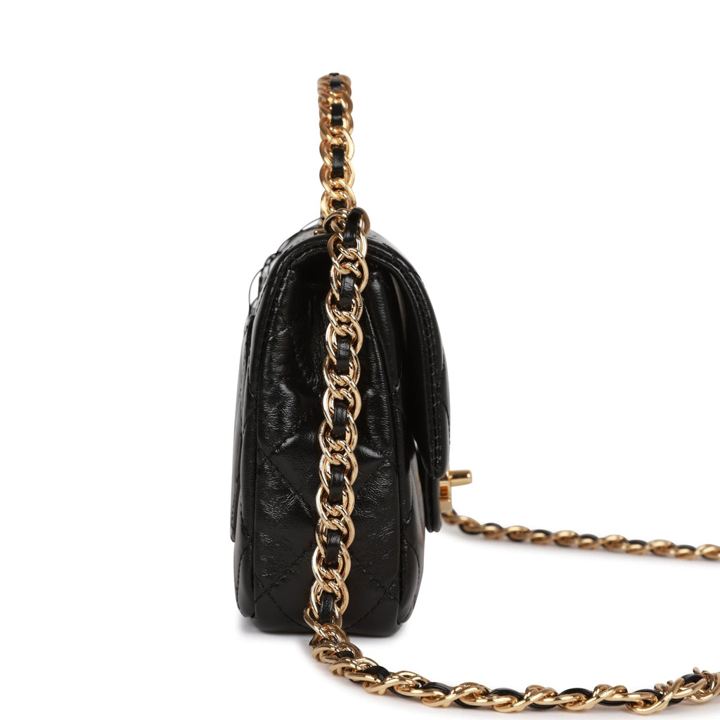 Chanel Mini Rectangular Flap with Top Handle Black Lambskin Gold