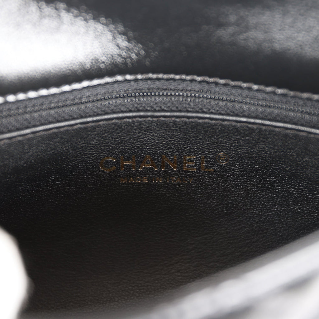 Chanel Mini Rectangular Flap with Top Handle Black Lambskin Gold