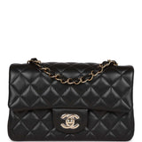 Chanel Mini Rectangular Flap Bag Black Lambskin Light Gold Hardware