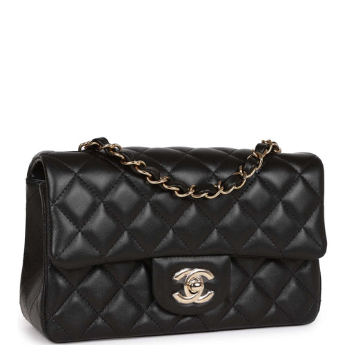 Chanel Mini Rectangular Flap Bag Black Lambskin Light Gold Hardware