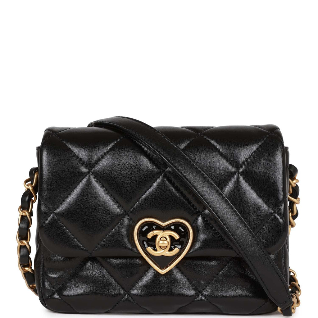Chanel Heart Mini Flap Bag Black Lambskin Antique Gold Hardware