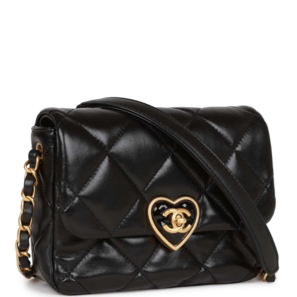 Chanel Black Quilted Lambskin Heart Zipped Coin Wrist Purse Gold Hardware, 2022 (Like New), Womens Handbag